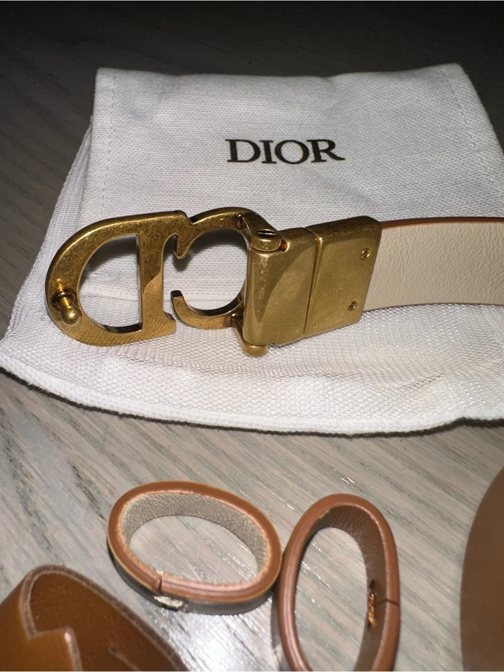 Dior Brown and Cream Leather Belt with Gold CD Buckle